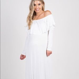 Pinkblush maternity ivory off shoulder maxi dress